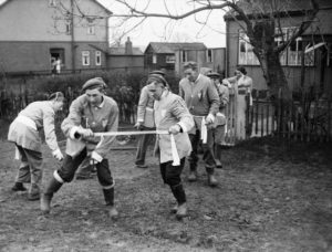 Old photograph of the Goathland Stots practicing
